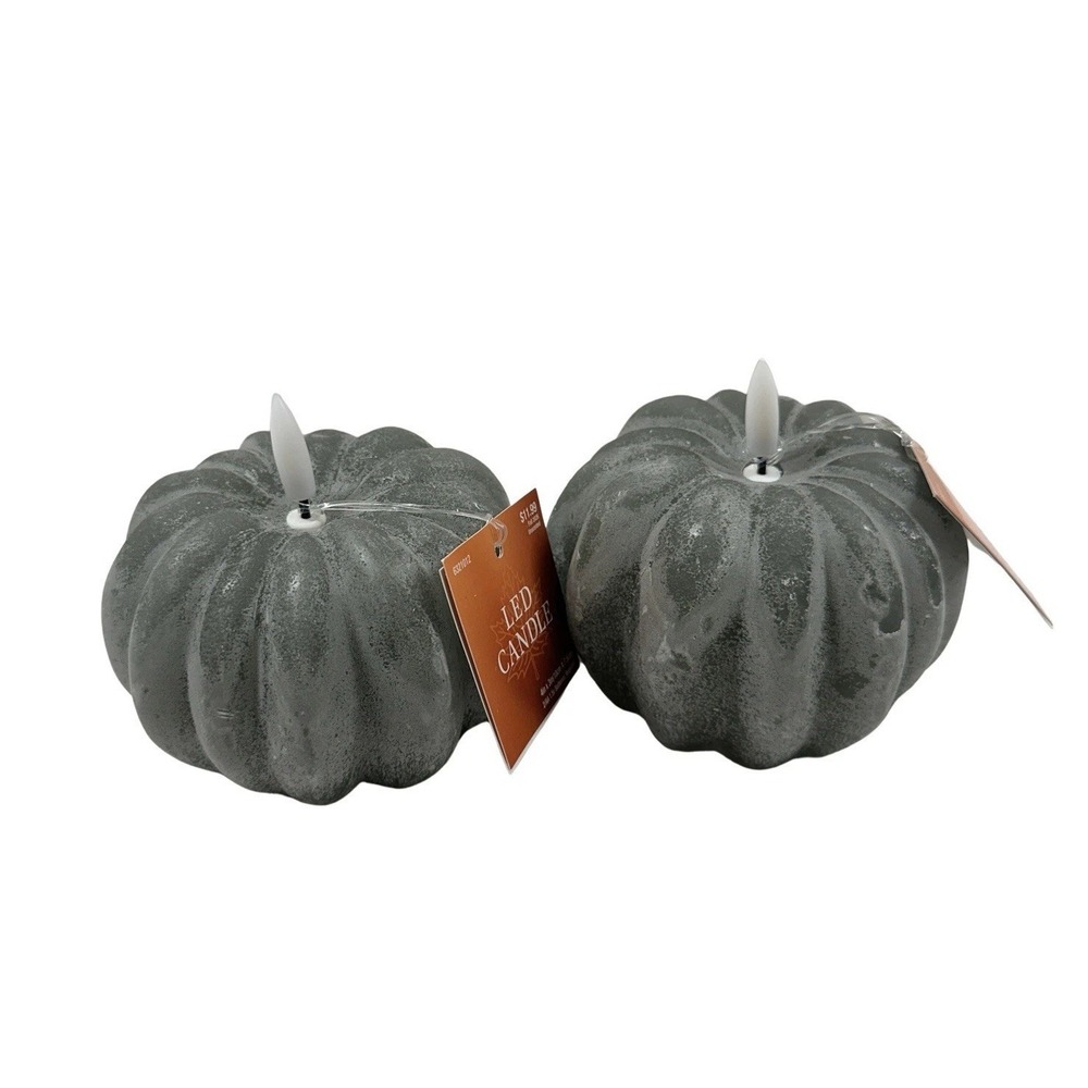2026 Hobby Lobby Pumpkin Candle LED Battery Timer Flame Fall Green Set Of 2 NWT